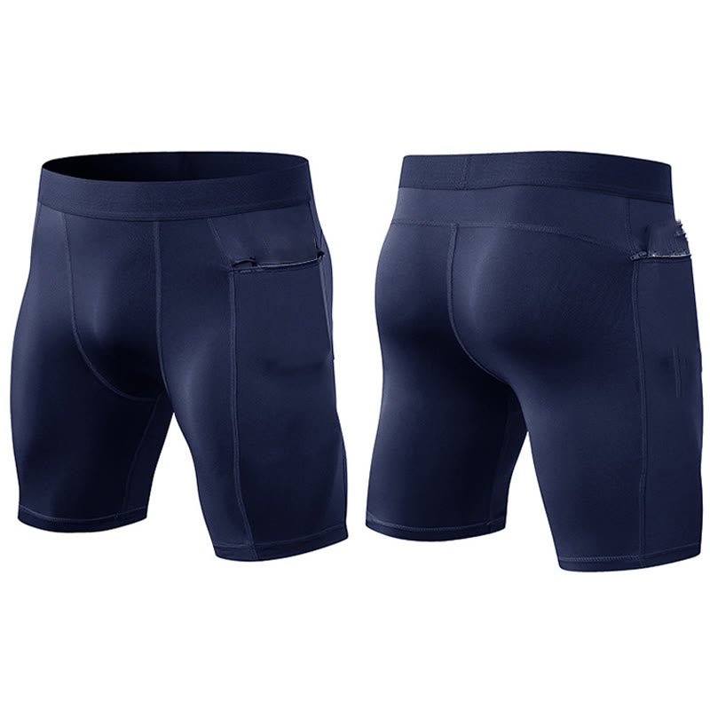 Men's Tight Stretch High Elasticity Quick Dry Sports Shorts With Zipper Pockets