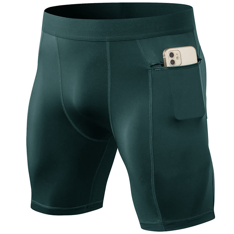 Men's Tight Stretch High Elasticity Quick Dry Sports Shorts With Zipper Pockets