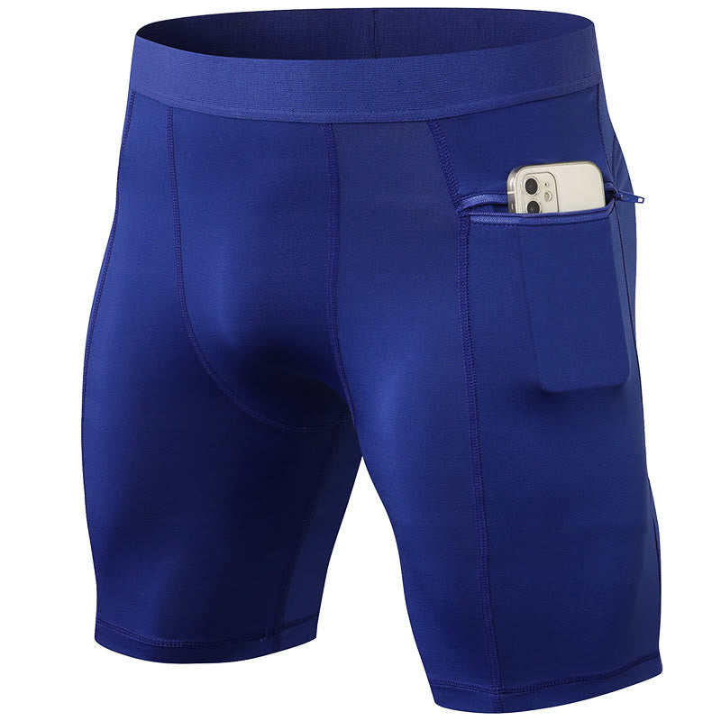 Men's Tight Stretch High Elasticity Quick Dry Sports Shorts With Zipper Pockets