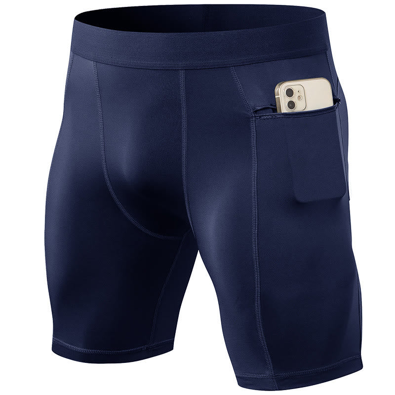 Men's Tight Stretch High Elasticity Quick Dry Sports Shorts With Zipper Pockets