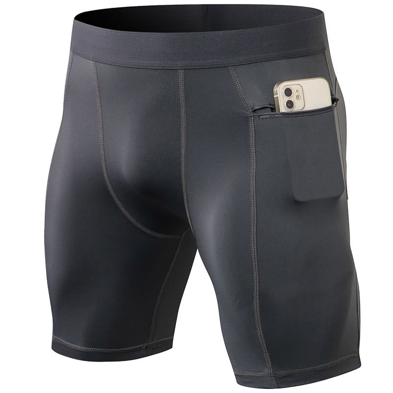 Men's Tight Stretch High Elasticity Quick Dry Sports Shorts With Zipper Pockets