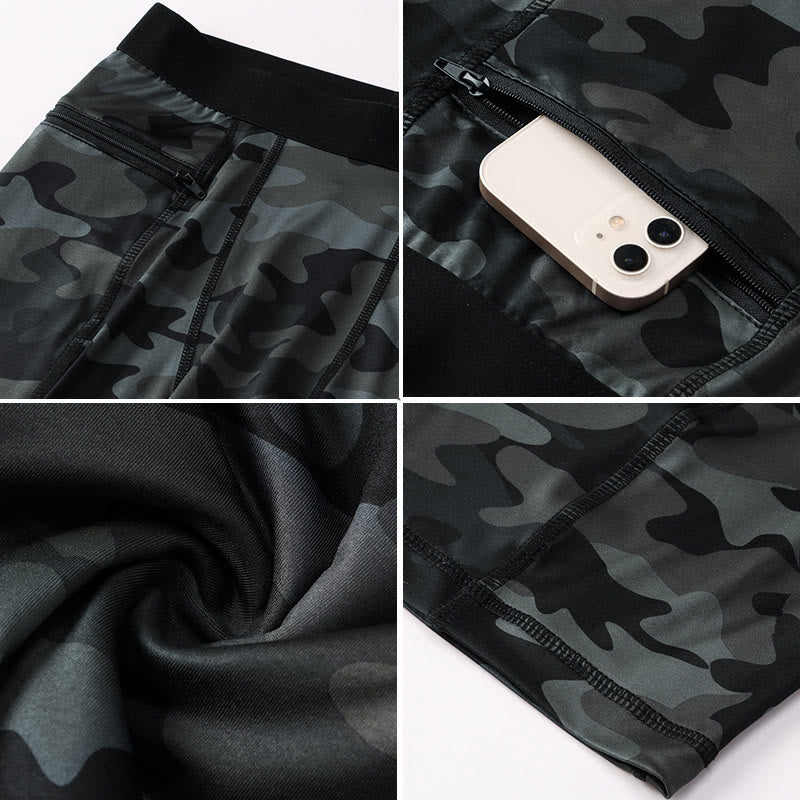 Men's Tight Stretch High Elasticity Quick Dry Sports Shorts With Zipper Pockets