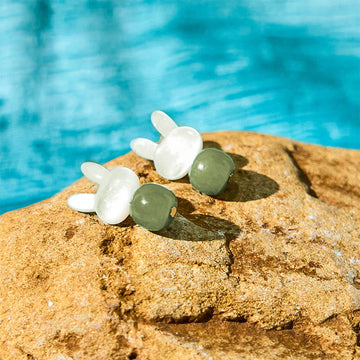 Tridacna Stone Cute Rabbit Hetian Jade Luck Earrings