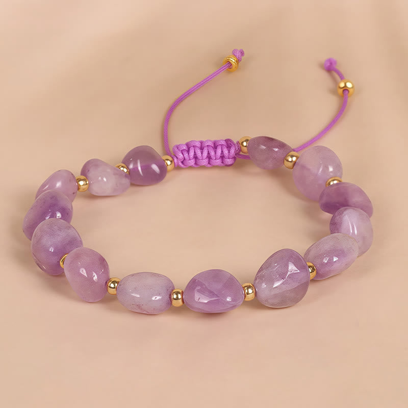Irregular Raw Amethyst Braided String Adjustable Bracelet
