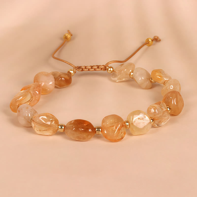Raw Irregular Citrine Braided Cord Adjustable Bracelet