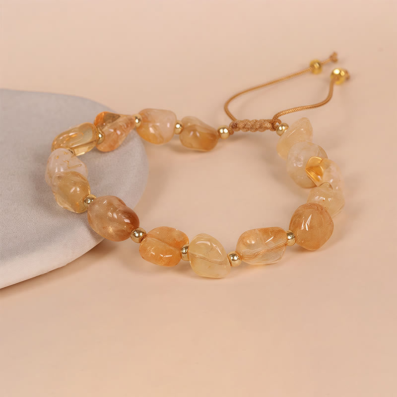 Raw Irregular Citrine Braided Cord Adjustable Bracelet