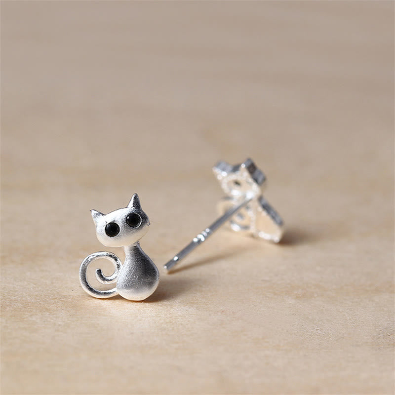 925 Sterling Silver Posts Cute Cat Kitten Blessing Stud Earrings
