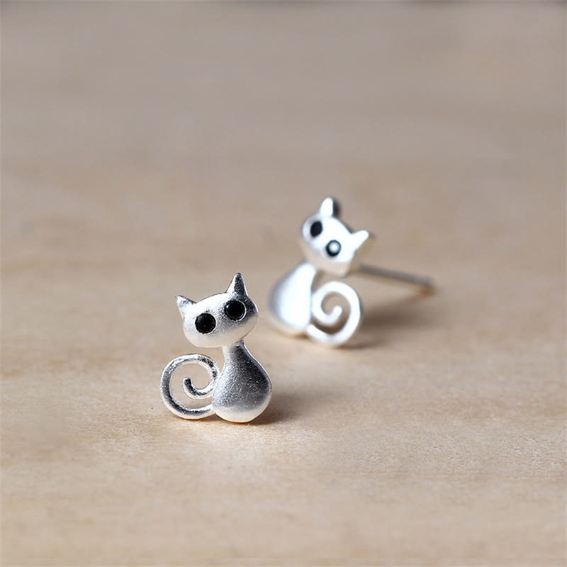 925 Sterling Silver Posts Cute Cat Kitten Blessing Stud Earrings