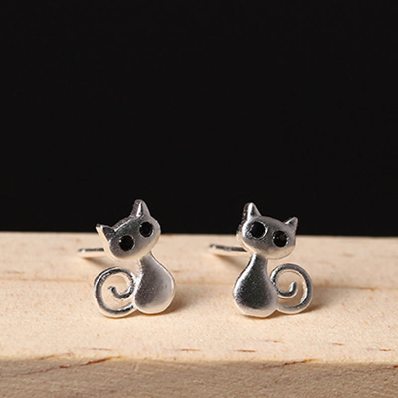 925 Sterling Silver Posts Cute Cat Kitten Blessing Stud Earrings
