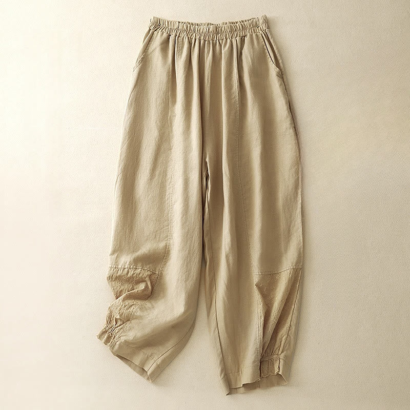 Tactile Cotton Embroidered Cropped Meditation Harem Pants