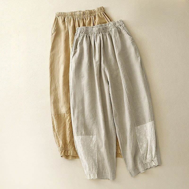 Tactile Cotton Embroidered Cropped Meditation Harem Pants