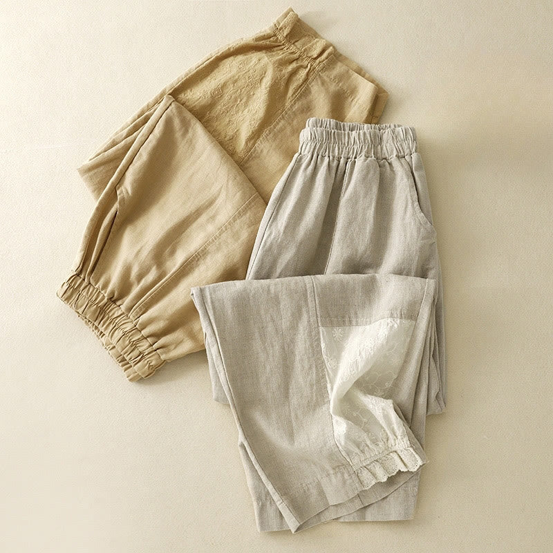 Tactile Cotton Embroidered Cropped Meditation Harem Pants