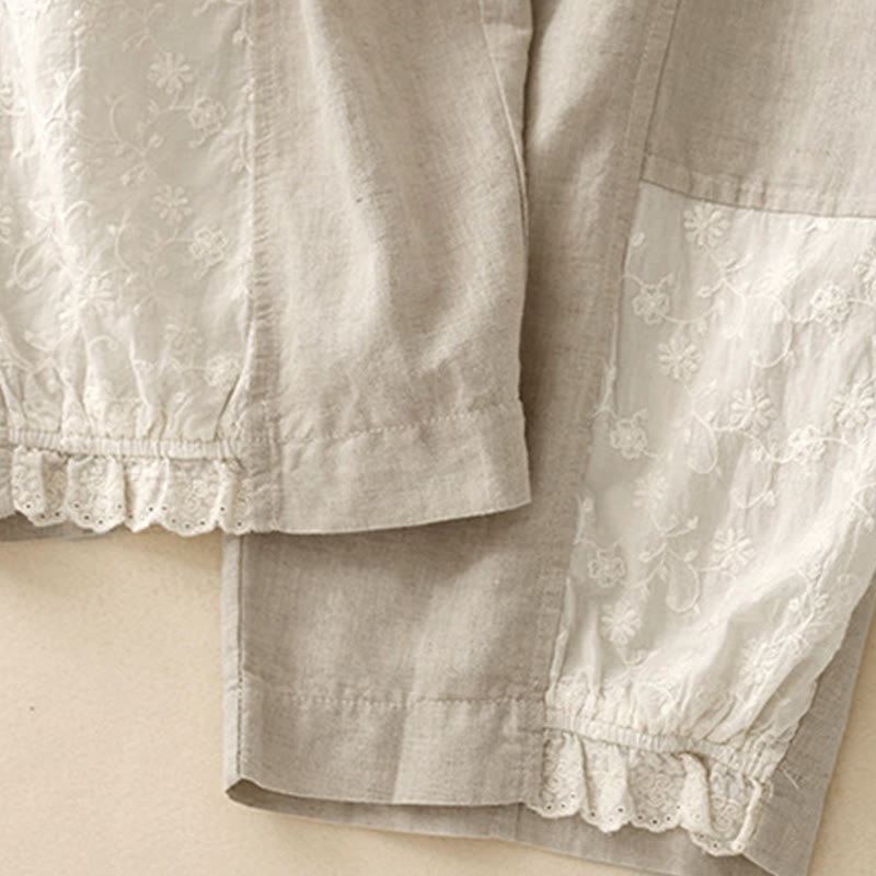Tactile Cotton Embroidered Cropped Meditation Harem Pants