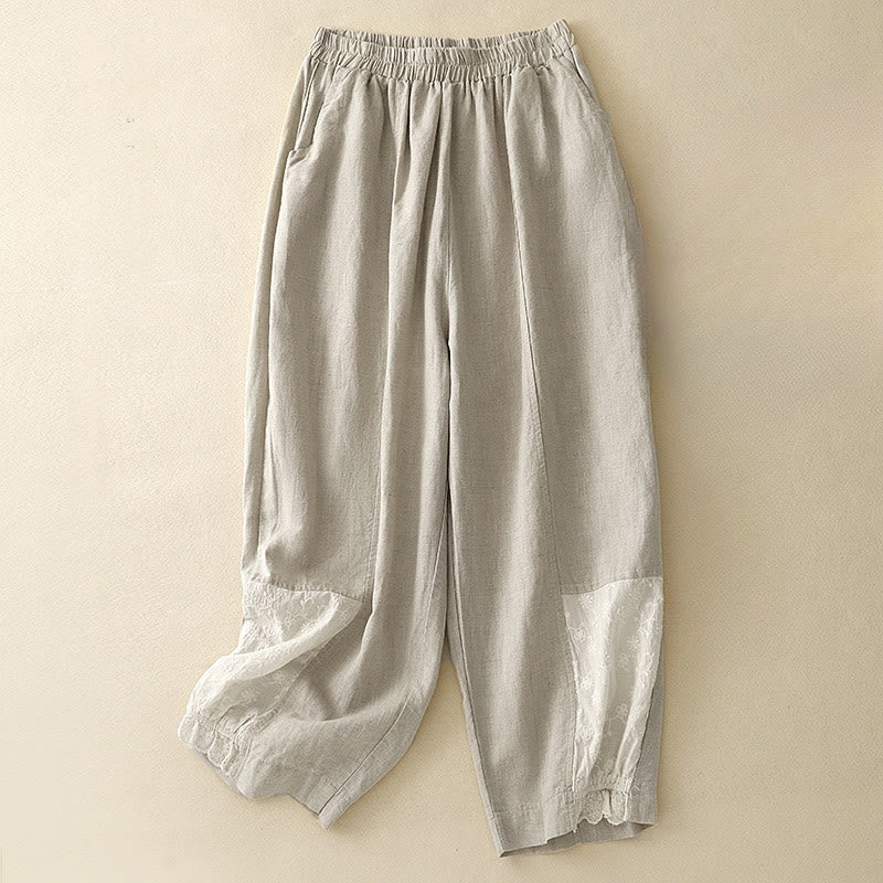Tactile Cotton Embroidered Cropped Meditation Harem Pants
