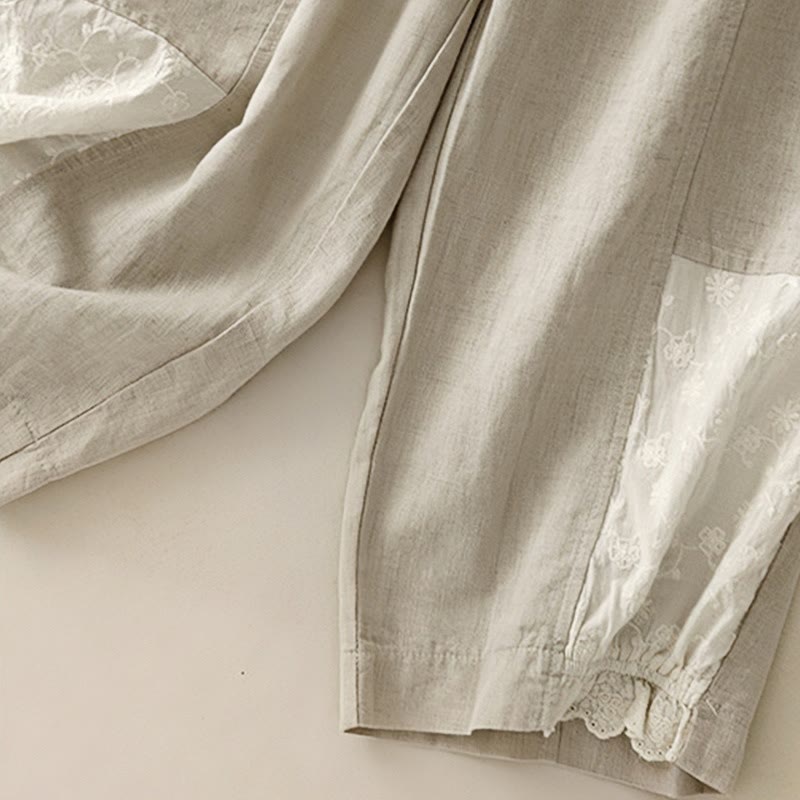 Tactile Cotton Embroidered Cropped Meditation Harem Pants