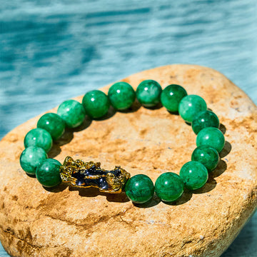 Authentic Cyan Jade Beaded Pixiu Symbol Bracelet