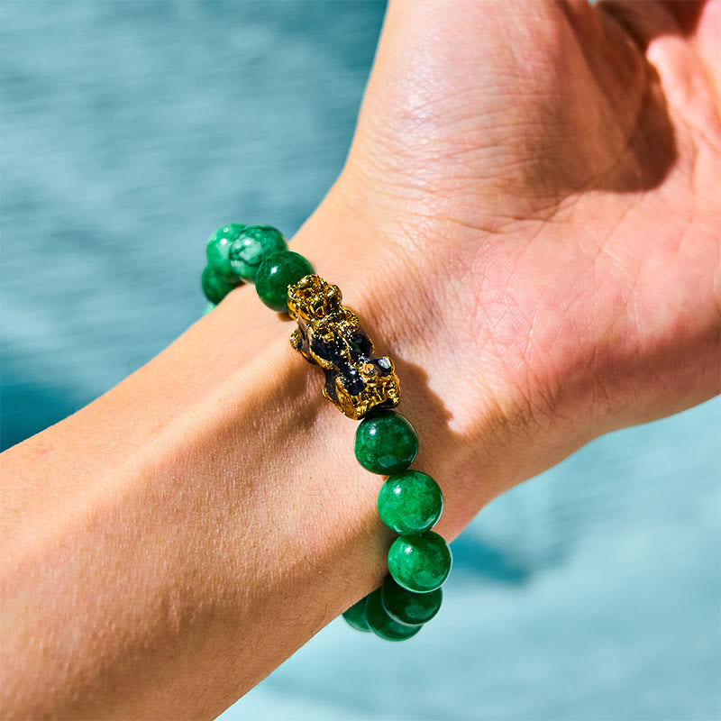 Authentic Cyan Jade Beaded Pixiu Symbol Bracelet