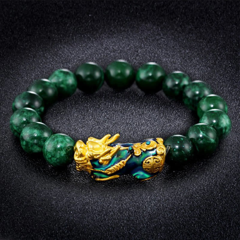 Authentic Cyan Jade Beaded Pixiu Symbol Bracelet