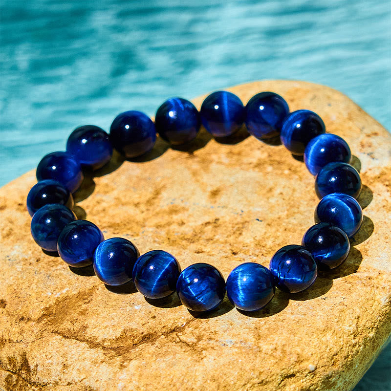 Natural Blue Tiger Eye Round Beaded Bracelet for Grounding and Focus