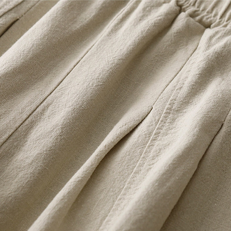 Casual Plain 7-8 Length Women's Cotton Linen Harem Pants With Pockets