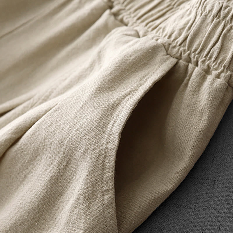 Casual Plain 7-8 Length Women's Cotton Linen Harem Pants With Pockets