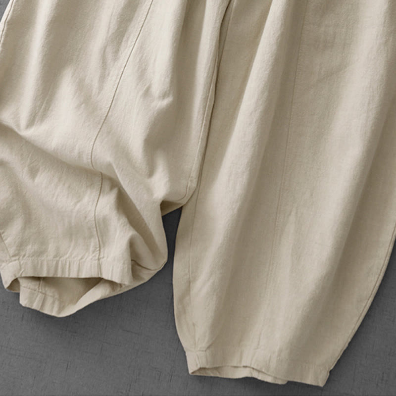 Casual Plain 7-8 Length Women's Cotton Linen Harem Pants With Pockets
