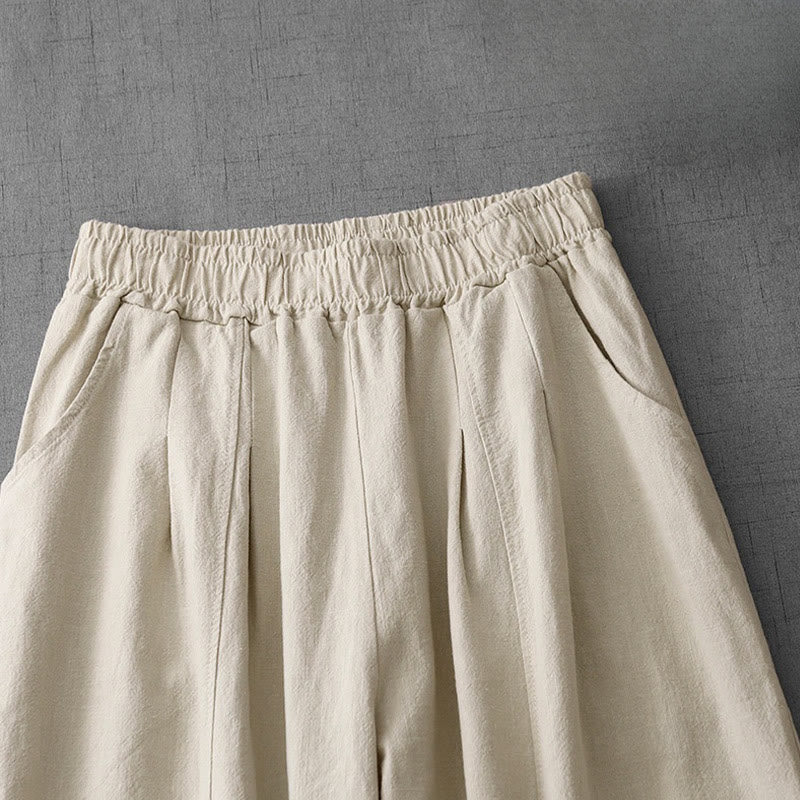Casual Plain 7-8 Length Women's Cotton Linen Harem Pants With Pockets