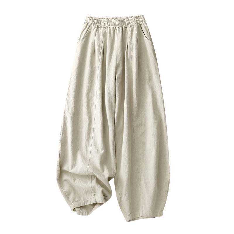 Casual Plain 7-8 Length Women's Cotton Linen Harem Pants With Pockets