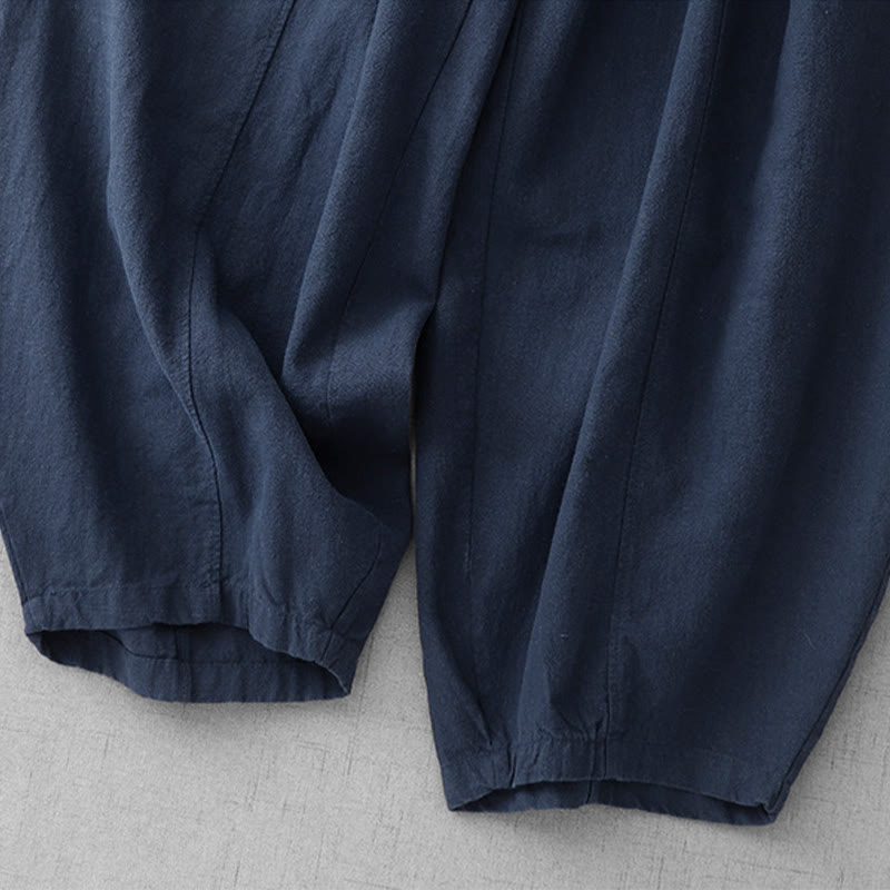 Casual Plain 7-8 Length Women's Cotton Linen Harem Pants With Pockets