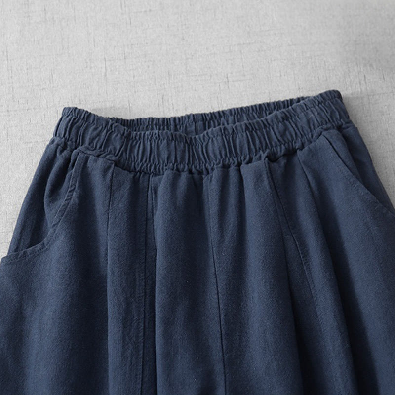 Casual Plain 7-8 Length Women's Cotton Linen Harem Pants With Pockets