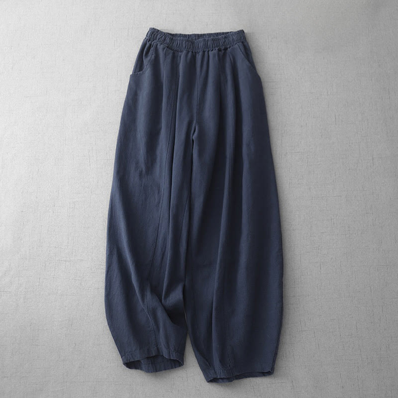 Casual Plain 7-8 Length Women's Cotton Linen Harem Pants With Pockets