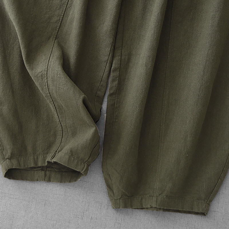 Casual Plain 7-8 Length Women's Cotton Linen Harem Pants With Pockets