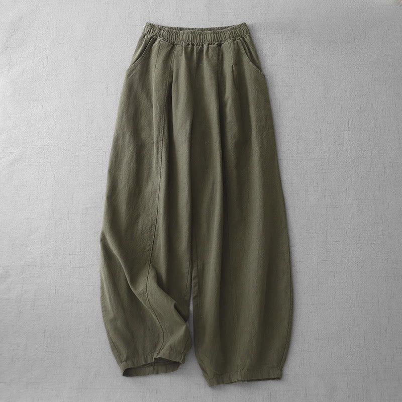 Casual Plain 7-8 Length Women's Cotton Linen Harem Pants With Pockets