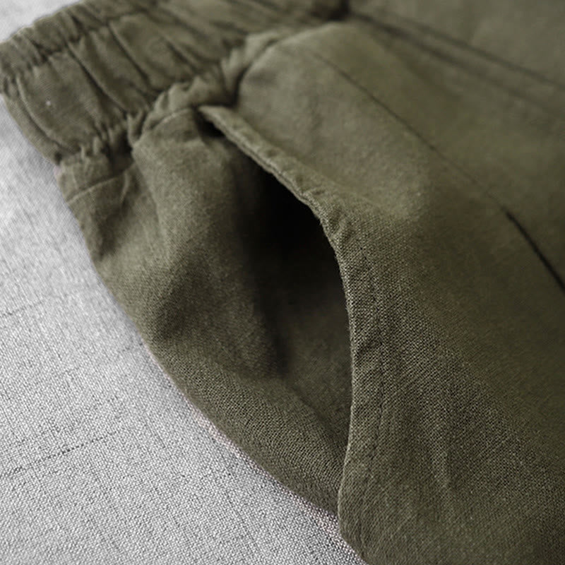 Casual Plain 7-8 Length Women's Cotton Linen Harem Pants With Pockets