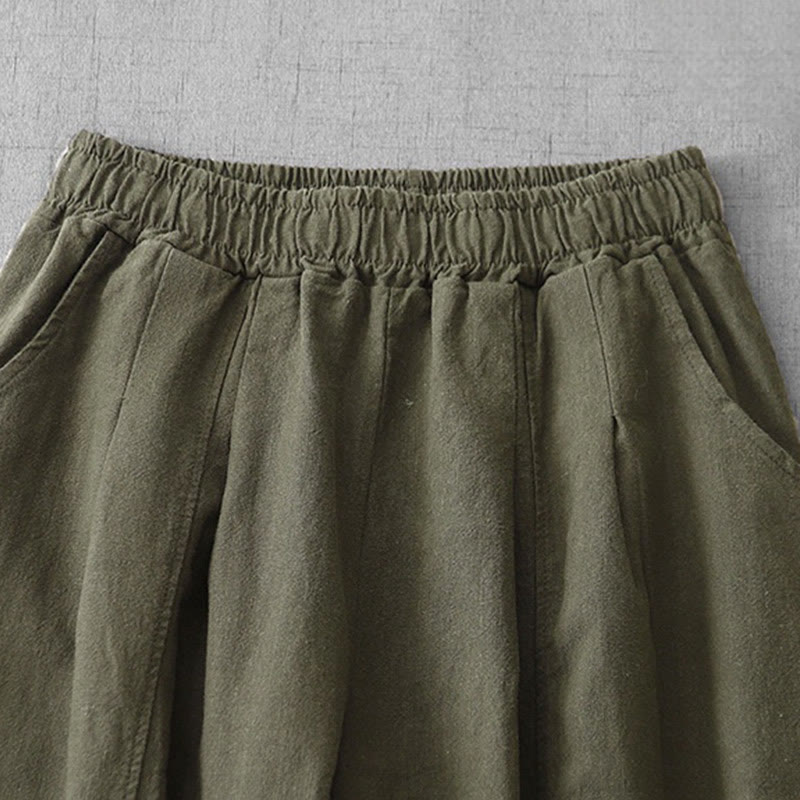 Casual Plain 7-8 Length Women's Cotton Linen Harem Pants With Pockets