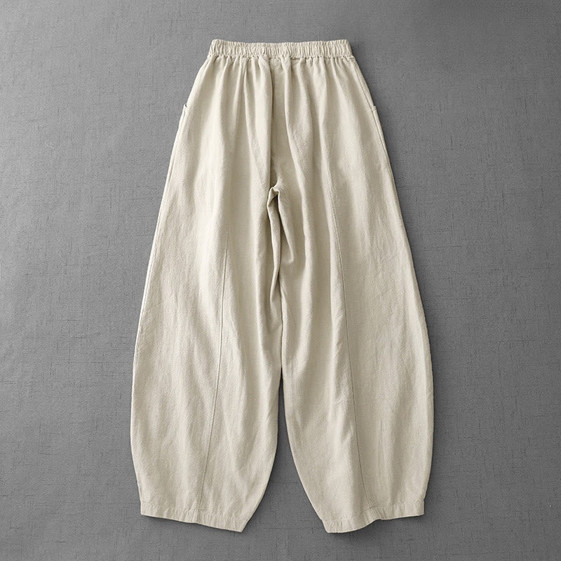 Casual Plain 7-8 Length Women's Cotton Linen Harem Pants With Pockets