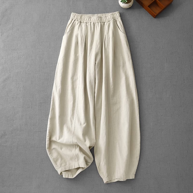 Casual Plain 7-8 Length Women's Cotton Linen Harem Pants With Pockets