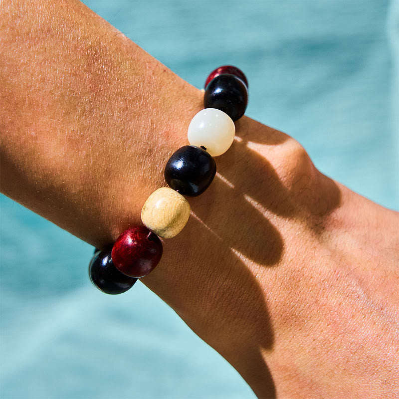 Hand-Carved Sandalwood and Ebony Wood Cute Cat Charm Bracelet