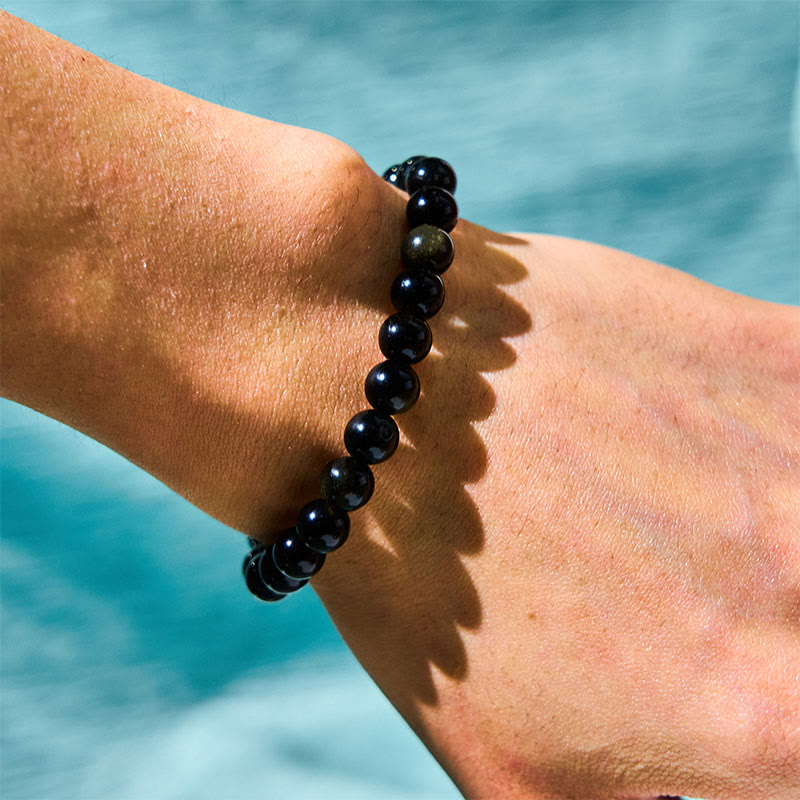 Gold Sheen Obsidian and Black Tourmaline Grounding Beaded Bracelet