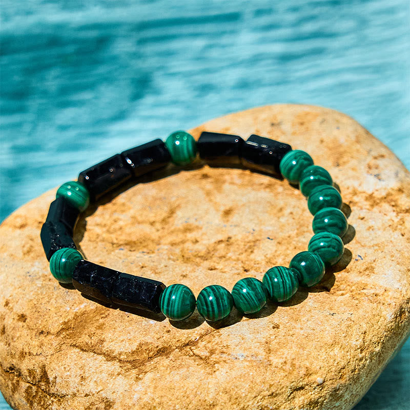 Handmade Malachite and Black Tourmaline Synergy Beaded Bracelet