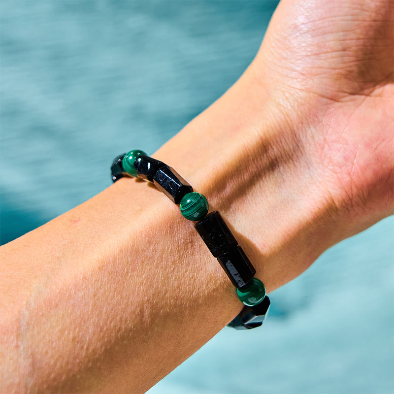 Handmade Malachite and Black Tourmaline Synergy Beaded Bracelet