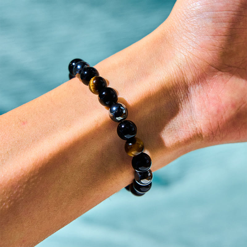 Natural Tiger's Eye Obsidian Hematite Positive Powerful Bracelet