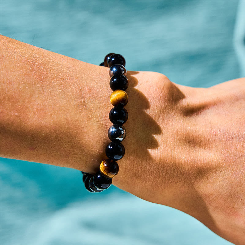 Natural Tiger's Eye Obsidian Hematite Positive Powerful Bracelet