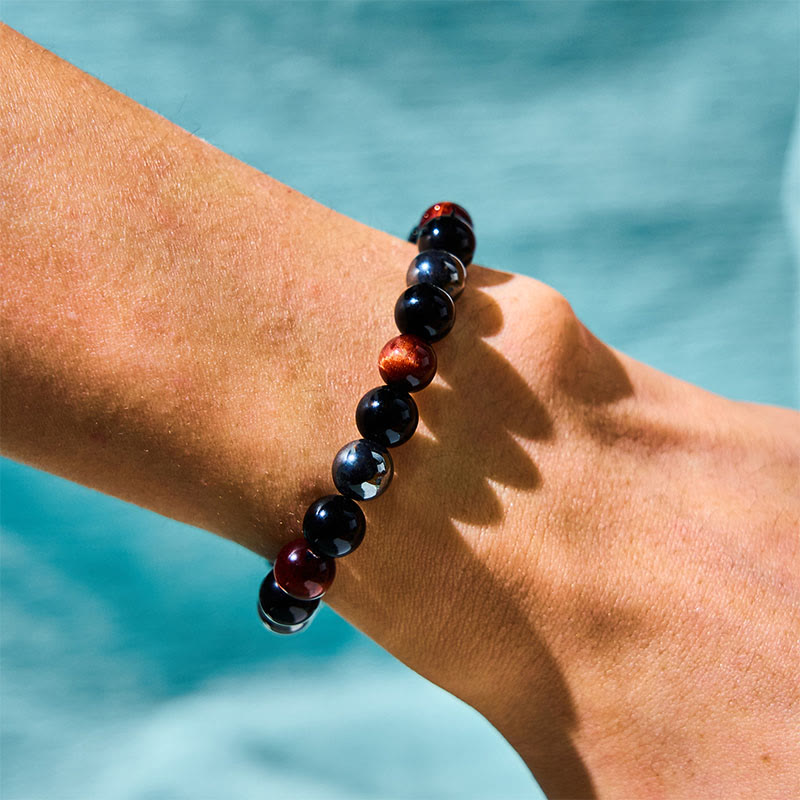Natural Tiger's Eye Obsidian Hematite Positive Powerful Bracelet