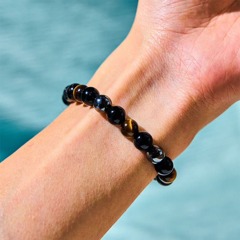 Natural Tiger's Eye Obsidian Hematite Positive Powerful Bracelet