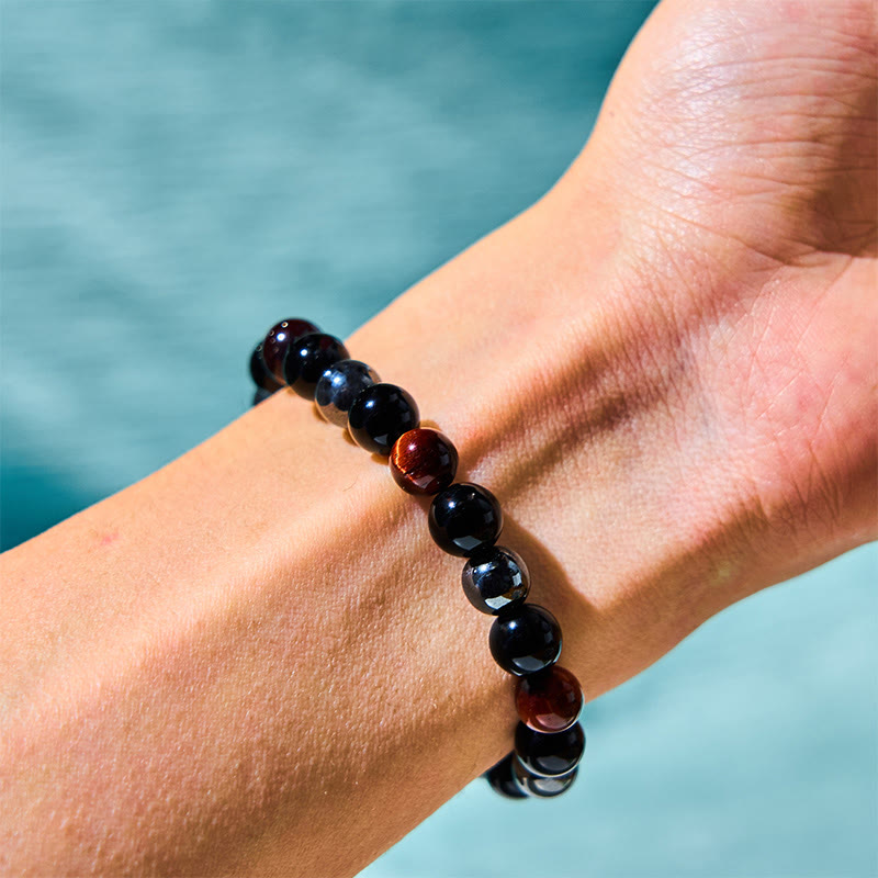 Natural Tiger's Eye Obsidian Hematite Positive Powerful Bracelet