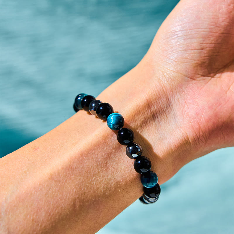 Natural Tiger's Eye Obsidian Hematite Positive Powerful Bracelet