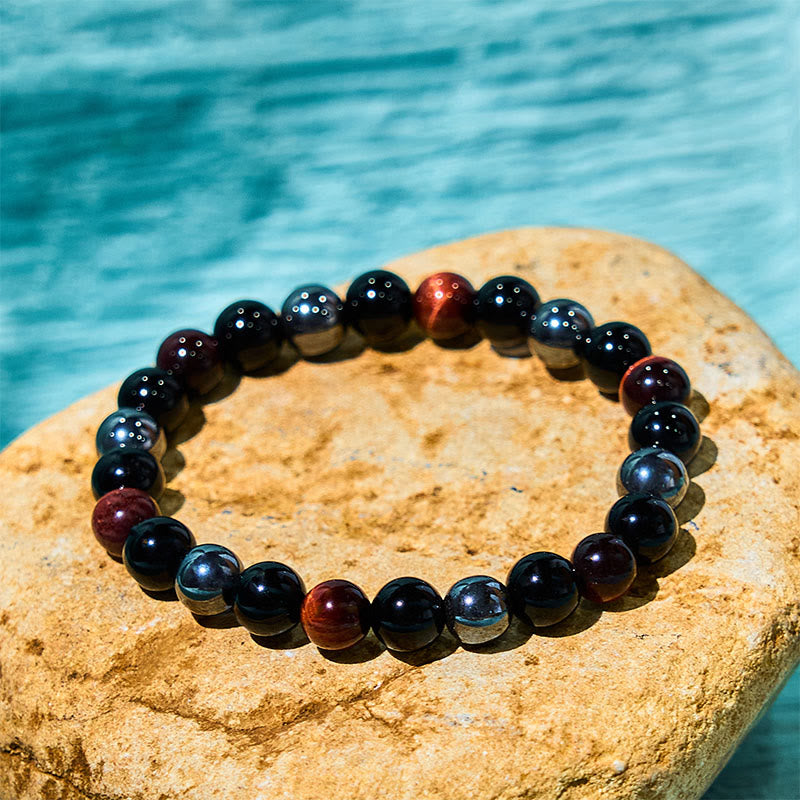 Natural Tiger's Eye Obsidian Hematite Positive Powerful Bracelet