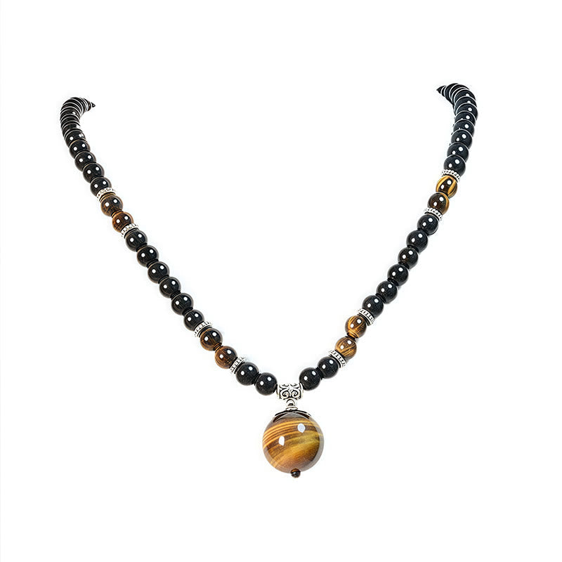 Black Obsidian Tiger Eye Strengthen Necklace Pendant