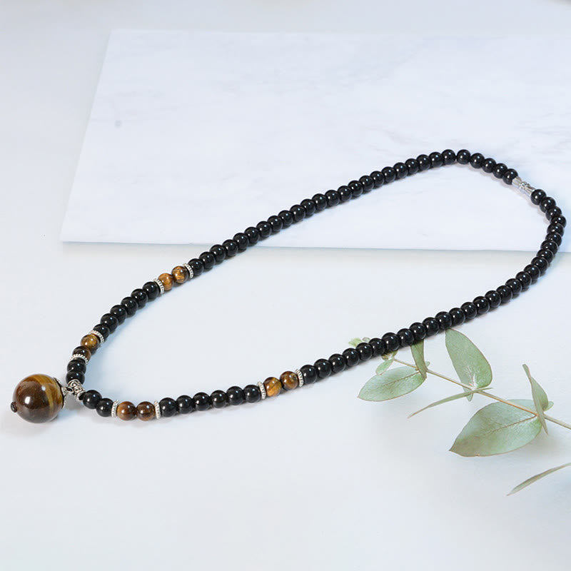 Black Obsidian Tiger Eye Strengthen Necklace Pendant